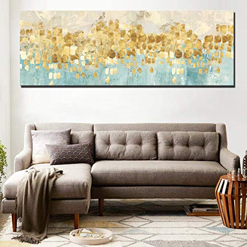 Fajerminart Impresión De Lona de Arte Para Pared - Oro Arte Impresión para Dormitorios Modernos Pintura De La Lona Grande Arte (Sin Marco) (70x210cm)