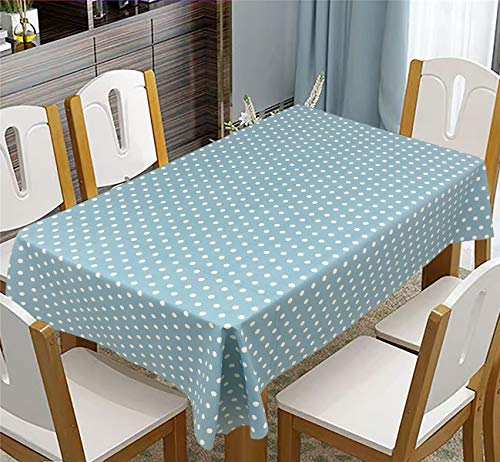 Fansu Mantel para Mesa Rectangular, Antimanchas Impermeable Lavable Mantel de Estilo Nórdico Simple Decorativo a Prueba de Polvo para Cocina Comedor Salón Restaurante (140x240cm,Lunares Azules)