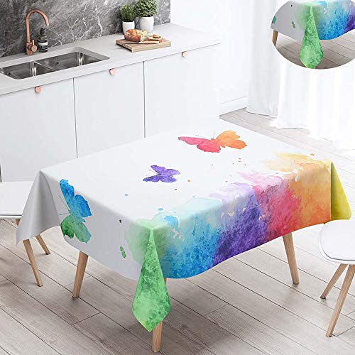 Fansu Manteles de Mesa Rectangular para Decorar, Impermeable Antimanchas Comedor Cuadrada Mariposa de Impresión Manteles para Cocina/Cena/Picnic Decoración (Verde Acuarela,100x140cm)