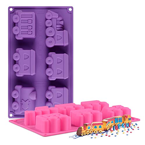 FantasyDay Premium Moldes para Tartas (Set de 2), Moldes de Silicona para Caramelos, Chocolate, Hornear, Tarta, Galletas, Jabón, Hielo - Antiadherente Apto para Lavavajillas Y Microondas - Tren