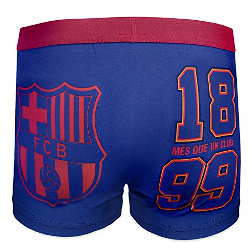 FC Barcelona - Calzoncillos oficiales de estilo bóxer - Para niños - Con el escudo del club - Azul - 5-6 años