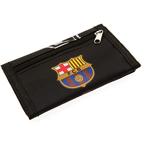 FCB FC Barcelona - Cartera de nylon con cierre adhesivo (12 x 8cm/Blanco/Negro)