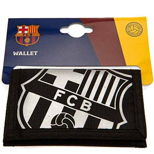 FCB FC Barcelona - Cartera de nylon con cierre adhesivo (12 x 8cm/Blanco/Negro)