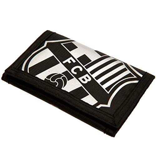 FCB FC Barcelona - Cartera de nylon con cierre adhesivo (12 x 8cm/Blanco/Negro)