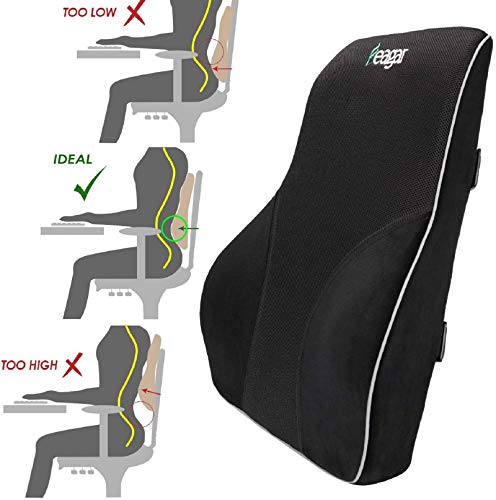 Feagar Cojin Lumbar Coche con Esponja Memoria, Respaldo Lumbar Soporte de Espalda por Office Negro