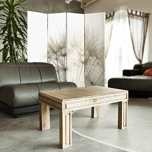 Feeby Frames Biombo Impreso sobre Lona, tabique Decorativo para Habitaciones, a Doble Cara, de 4 Piezas (145x180 cm), Diente DE LEÓN, Naturaleza, Plantas, Blanco