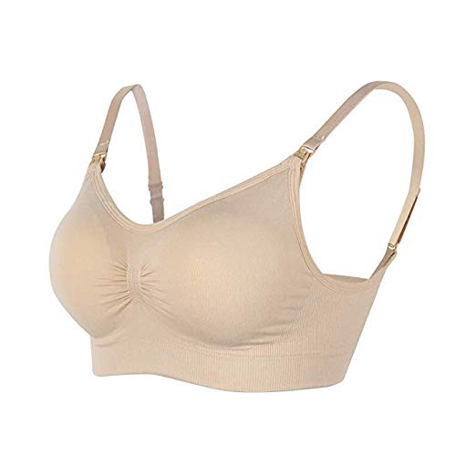 FeelinGirl Sujetador de Maternidad para Mujer Conjuntos de Lencería Sujetador Lactancia sin Aros con Relleno Beige/1 Pieza XL/90A-95E