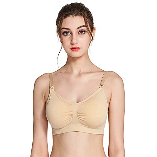 FeelinGirl Sujetador de Maternidad para Mujer Conjuntos de Lencería Sujetador Lactancia sin Aros con Relleno Beige/1 Pieza XL/90A-95E