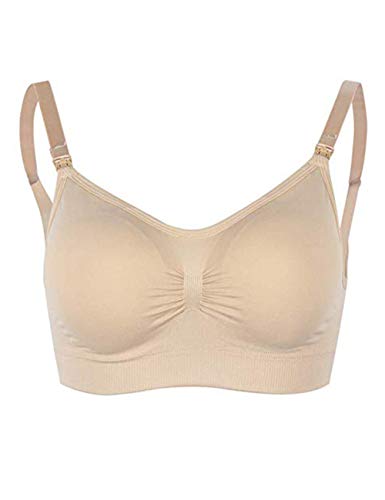 FeelinGirl Sujetador de Maternidad para Mujer Conjuntos de Lencería Sujetador Lactancia sin Aros con Relleno Beige/1 Pieza XL/90A-95E