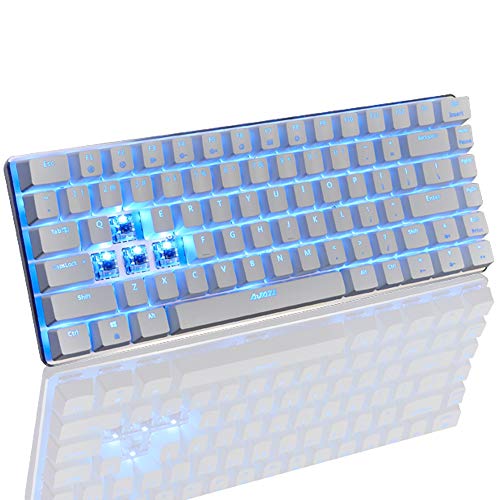 FELiCON Ajazz AK33 Teclado para Juegos con Cable mecánico, LED Azul retroiluminado 82 Teclas E-Sport Gamer Teclado para mecanógrafos de Oficina Que juegan Juegos (Interruptor Negro, Blanco)