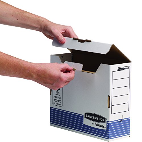 Fellowes Bankers Box - Caja de archivo definitivo automático, A4, 100 mm, 10 unidades, color blanco y azul