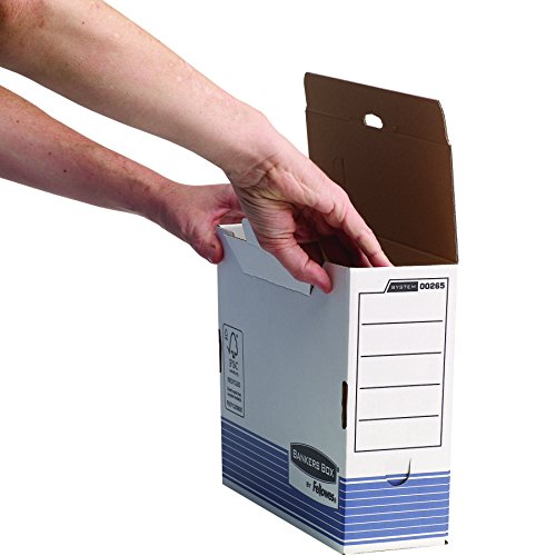 Fellowes Bankers Box - Caja de archivo definitivo automático, A4, 100 mm, 10 unidades, color blanco y azul