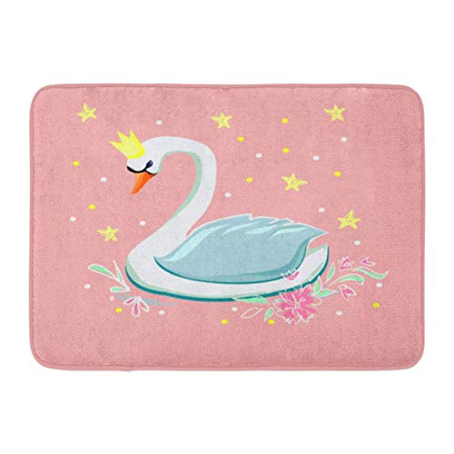 Felpudos Alfombras de baño Alfombrilla de puerta para exterior / interior Hermoso de cisne Niños para niñas Personaje de dibujos animados en rosa Lindo pájaro blanco Princesa Alfombra de decoración de