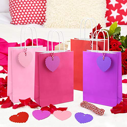 FEPITO 16PCS rojas y rosadas del regalo bolsas de papel kraft bolsas de regalo bolsas de regalo de papel bolsas de fiesta bolsas con asas y 64 de las PC del corazón Etiquetas de papel para fiesta