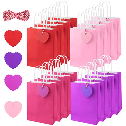 FEPITO 16PCS rojas y rosadas del regalo bolsas de papel kraft bolsas de regalo bolsas de regalo de papel bolsas de fiesta bolsas con asas y 64 de las PC del corazón Etiquetas de papel para fiesta