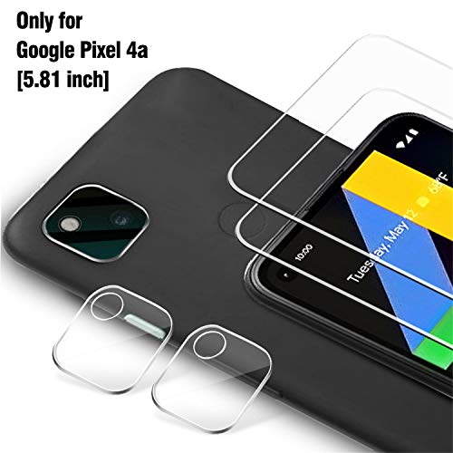 Ferilinso [4 Pack] Piezas Protector de Pantalla para Google Pixel 4A 4G [NO Apto para la edición 5G] Cristal Templado + 2 Piezas Protector cámara Protector de Lente de Cámara [9H Dureza]