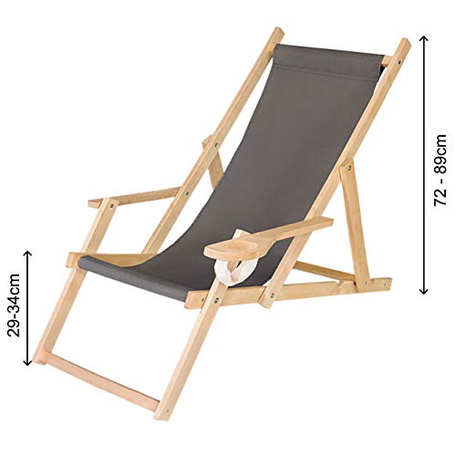 Ferocity Tumbona Plegable de Madera con Reposabrazos y Soporte para Bebidas Silla de Playa Diseño Zig-Zag [119]