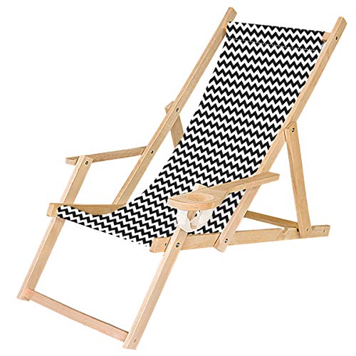 Ferocity Tumbona Plegable de Madera con Reposabrazos y Soporte para Bebidas Silla de Playa Diseño Zig-Zag [119]