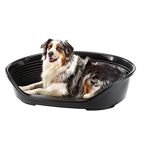 Ferplast Cama de plástico para Perros y Gatos Siesta Deluxe 10, Cesta para Animales, Fondo Perforado, Antideslizante, Cómodo Apoyo para el mentón, 93,5 x 68 x h 28,5 cm Negro