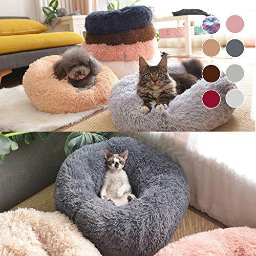 Festnight Cama Perro Gato Grande Pequeño Cama Mascota Redonda Felpa Sofa Suave Cachorro Animales Domésticos Invierno, Cómoda y Lavable, X/S/L/XL, Rosa/Blanco/Gris Claro/Gris Oscuro/Rojo/Marrón Claro