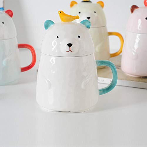 FGHOMEAQMKB Creativa y Linda Taza de cerámica con Tapa Taza para Beber Desayuno café Leche Taza-Pescado Azul Bear_400ml