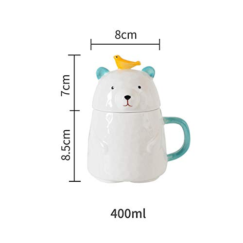 FGHOMEAQMKB Creativa y Linda Taza de cerámica con Tapa Taza para Beber Desayuno café Leche Taza-Pescado Azul Bear_400ml