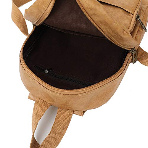 fhdc Mochila Mochila De Las Mujeres De La Vendimia Bolsa De Hombro Plegable Impermeable Cremallera Papel Kraft Regalo Durable Bolso De Viaje   Marrón