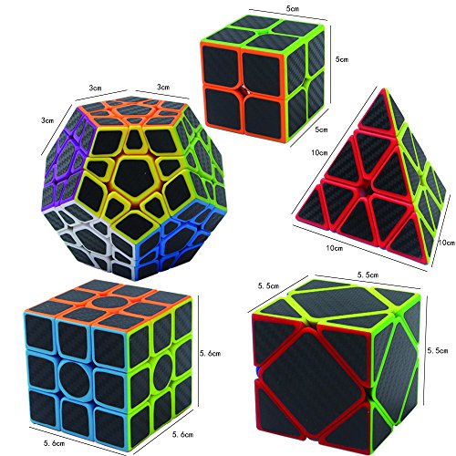 Fibra del Carbón Cubo mágico cajas de regalo Set 2x2x2，3x3x3，Meganminx ，Skewb ， Pyraminx Juguete profesional del cubo del rompecabezas (Set02)