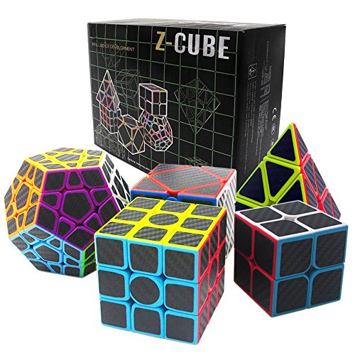 Fibra del Carbón Cubo mágico cajas de regalo Set 2x2x2，3x3x3，Meganminx ，Skewb ， Pyraminx Juguete profesional del cubo del rompecabezas (Set02)