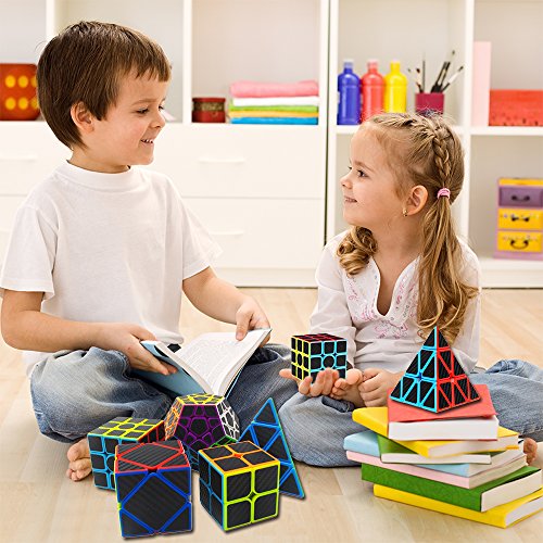 Fibra del Carbón Cubo mágico cajas de regalo Set 2x2x2，3x3x3，Meganminx ，Skewb ， Pyraminx Juguete profesional del cubo del rompecabezas (Set02)