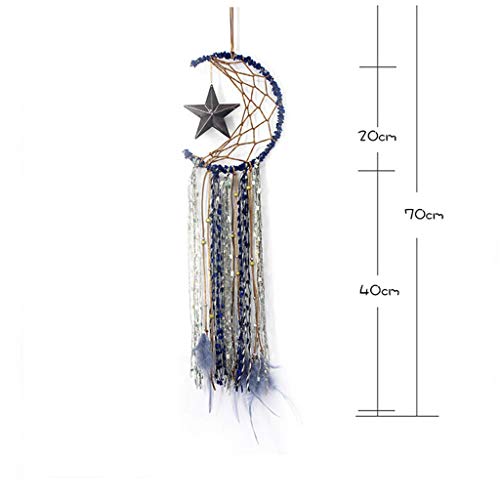 FiedFikt atrapasueños Azul Hecho a Mano con diseño de Media Luna atrapasueños y Plumas Colgando con Estrella decoración del hogar, Regalo de Festival (Luna y Estrella)