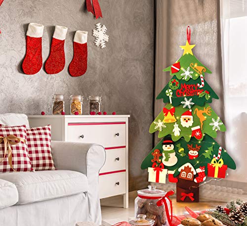 Fieltro Árbol de Navidad, Outgeek Árbol de Navidad de Fieltro Árbol de Navidad Educativo de Bricolaje con 30PCS Adornos y luz de Cadena LED