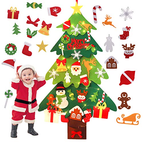 Fieltro Árbol de Navidad, Outgeek Árbol de Navidad de Fieltro Árbol de Navidad Educativo de Bricolaje con 30PCS Adornos y luz de Cadena LED