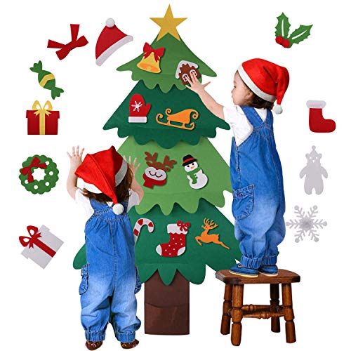 Fieltro Árbol de Navidad, Outgeek Árbol de Navidad de Fieltro Árbol de Navidad Educativo de Bricolaje con 30PCS Adornos y luz de Cadena LED