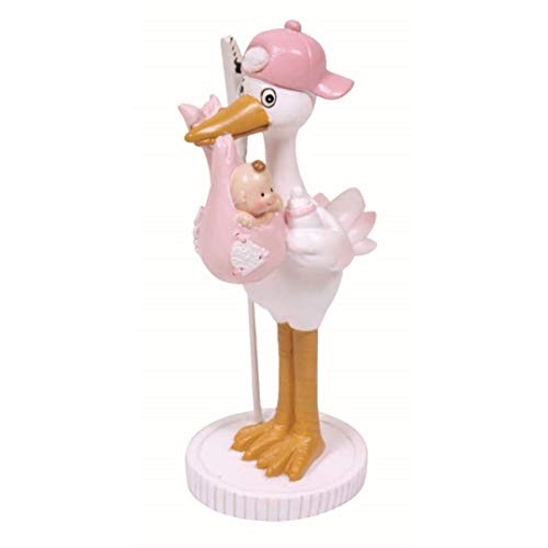 Figura CIGUEÑA con Bebe Clip Rosa -12 CMS APPROXIMADAMENTE- para Detalle Bautizo