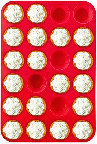 FINGER TEN Muffin Pan de Silicona Cupcake Set 24 moldes de Mini Tazas, moldes antiadherentes sin BPA para Alimentos (2 Rojo + 2 Clip de Mano)