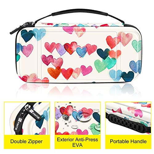 Fintie Funda Portátil para Nintendo Switch - [A Prueba de Choques] Dura Cáscara Bolsa de Transporte con 10 Ranuras y Bolsillo Interno para la Videoconsola Joy-con de Nintendo Switch, Lluvia de Amor