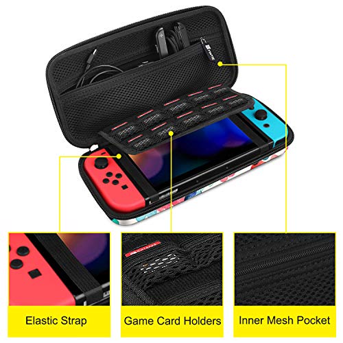 Fintie Funda Portátil para Nintendo Switch - [A Prueba de Choques] Dura Cáscara Bolsa de Transporte con 10 Ranuras y Bolsillo Interno para la Videoconsola Joy-con de Nintendo Switch, Lluvia de Amor