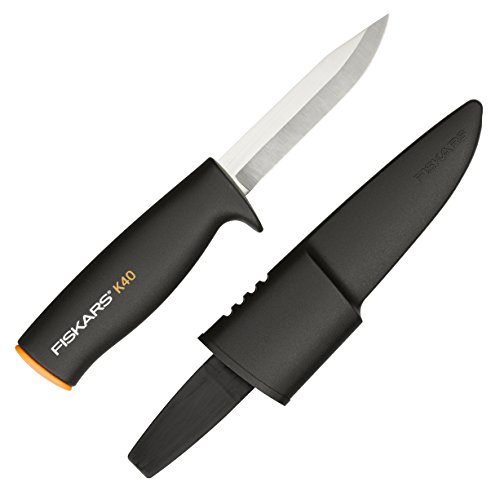 Fiskars Cuchillo universal para exteriores, Funda incluida, Longitud: 22,5 cm, Negro/Naranja, 1001622