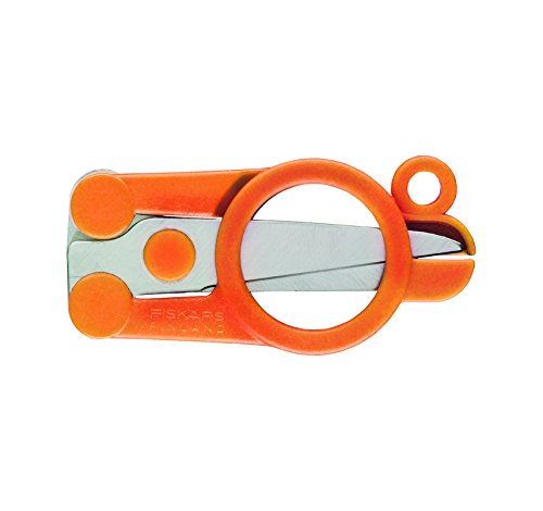 Fiskars Tijeras plegables, Longitud: 11 cm, Para diestros y zurdos, Hoja de acero inoxidable/Mangos de plástico, Naranja, Classic, 1005134