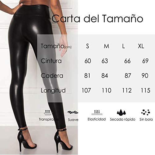 FITTOO Mujeres PU Leggins Cuero Brillante Pantalón Elásticos Pantalones para Mujer201#3 Terciopelo Grueso L