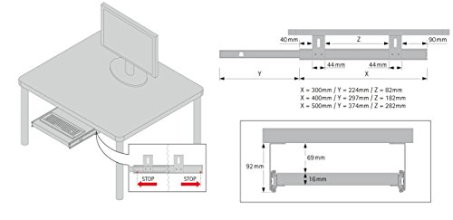 FIX&EASY Guías con bandeja 800X400mm tono haya, corredera extraible galvanizado 400mm, set cajón con extracto para porte teclado ratón laptop