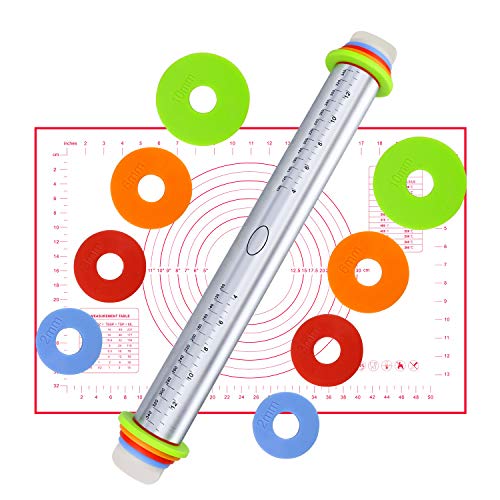 Fixget Rodillo Cocina Medidas, Rodillo Fondant Ajustable, Rodillo Reposteria Galletas Acero Inoxidable 44cm (A)