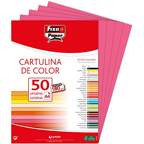 Fixo Paper 11110354 – Paquete de cartulinas A4 – 50 unidades color fucsia, 180g
