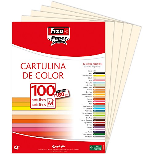 Fixo Paper 11110444 – Paquete de cartulinas A4 – 100 unidades color marfil, 180g