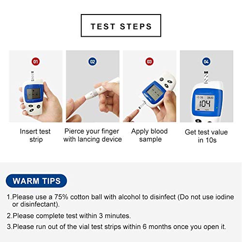 FJLOVE Medidor de glucosa en Sangre Tiras de Prueba Diabetes Strips codefree Tiras reactivas de glucosa en Sangre 50 MG/DL para ES diabéticos,mmol/L