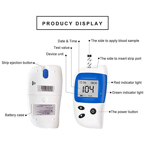 FJLOVE Medidor de glucosa en Sangre,Glucosa en Sangre Kit de Control de la Diabetes Kit con Codefree Tiras x 50 y Dispositivo de punción x 50 - en MG/DL,Mmol/l