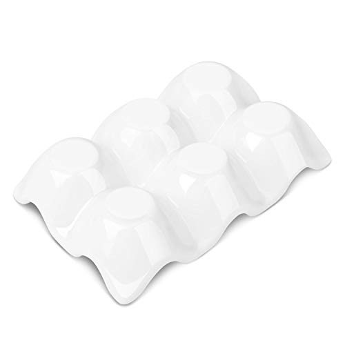 Flexzion Huevera Porcelana de 6 Tazas para Cocina, Soporte para Huevos, Bandeja Duros para Huevos de Pascua, Servicio Versátil, Diseño Moderno, Platos Decorativos, Servicio Catering, Color Blanco