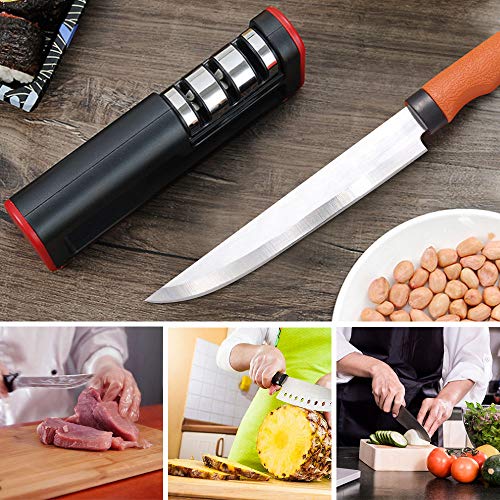 flintronic Afilador de Cuchillos, Afilador de Cuchillos Manual de 3 Etapas, Base de Plástico Antideslizante para Kinfe de Cocina, para Cuchillo Santoku, Tijeras (Incluye 1 Pequeño Afilador)