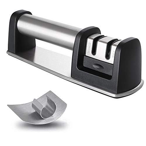 flintronic Afilador de Cuchillos, Afilador de Cuchillos Manual de 4 in 1, Base Antideslizante para Kinfe de Cocina, para Cuchillo Santoku, Cuchillo de Cocina, Tijeras (Incluye 1 Protector de Dedos)